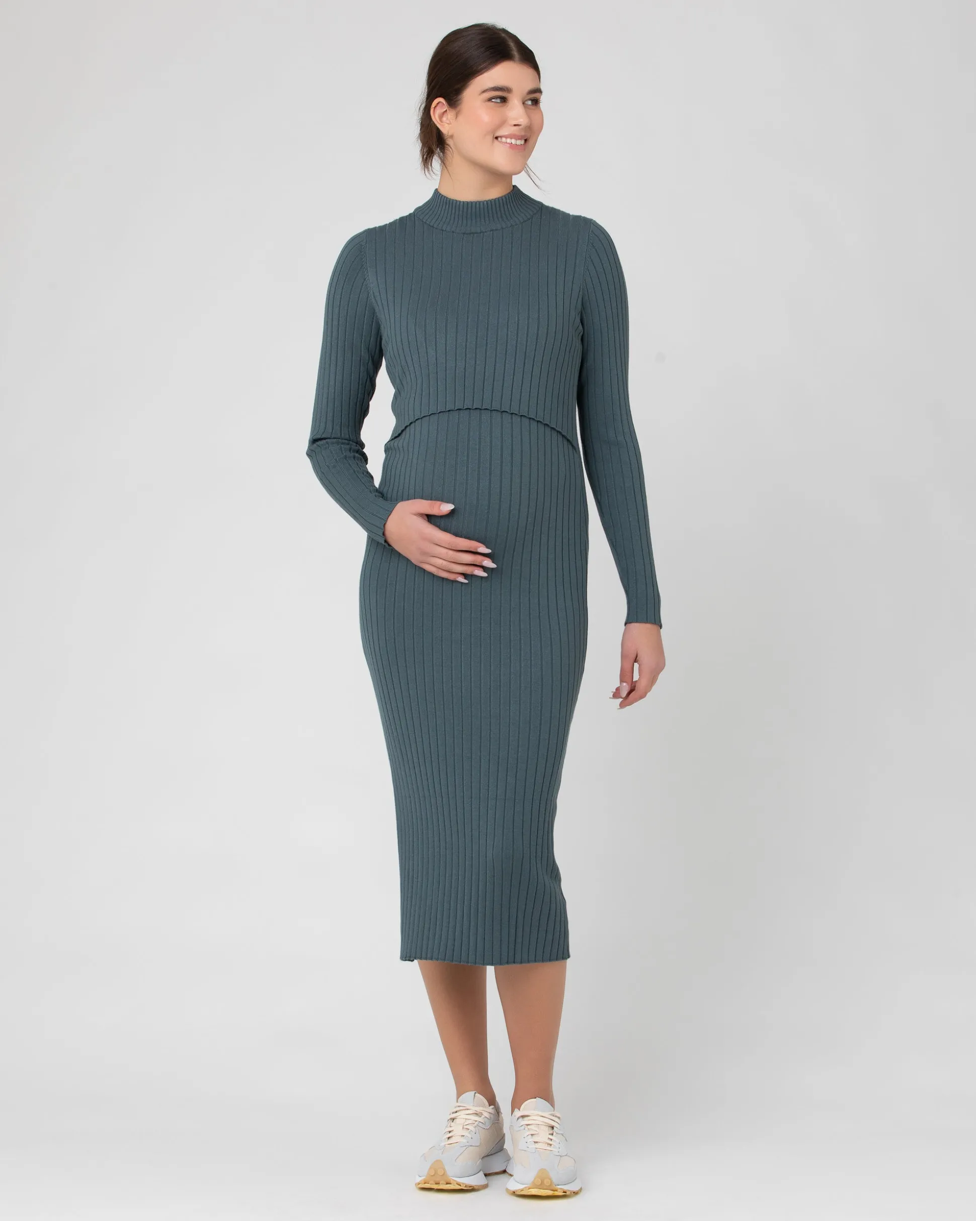 Nella Rib Nursing Knit Dress Teal
