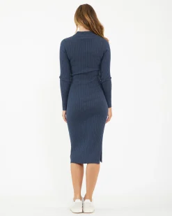 Nella Rib Nursing Knit Dress Denim Marle
