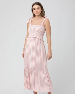 Ollie Smocked Dress  Terracotta / White