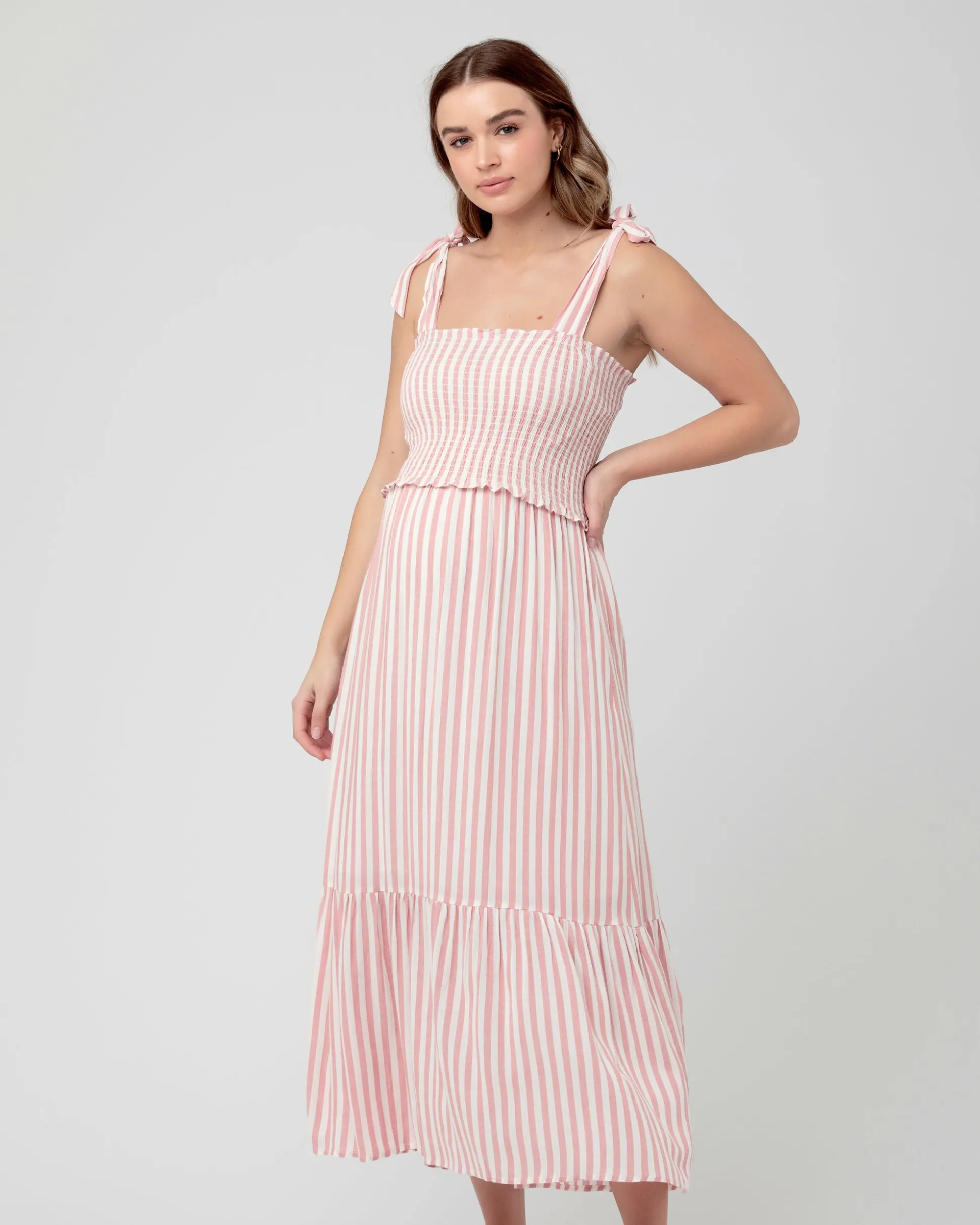 Ollie Smocked Dress Terracotta / White