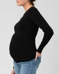 Org Cotton Nursing Top. Black