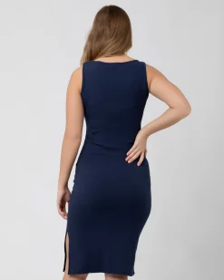 Penny Button Down Rib Dress  Navy