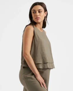 Peyton Linen Nursing Top Olive