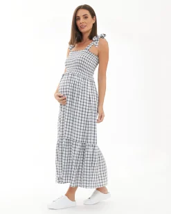 Phoebe Smocked Dress White / Navy