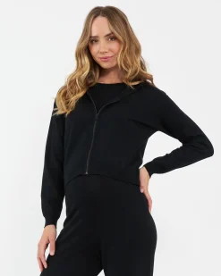 Reese Nursing Knit Hoodie Black