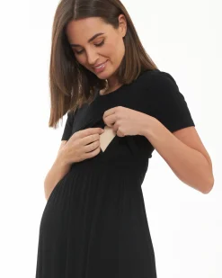 Rib Crop Top Nursing Dress Black