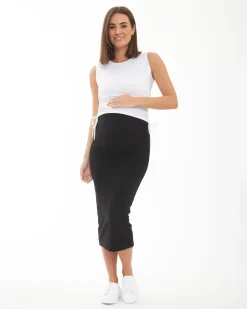 Ribbed Knit Pencil Skirt Black