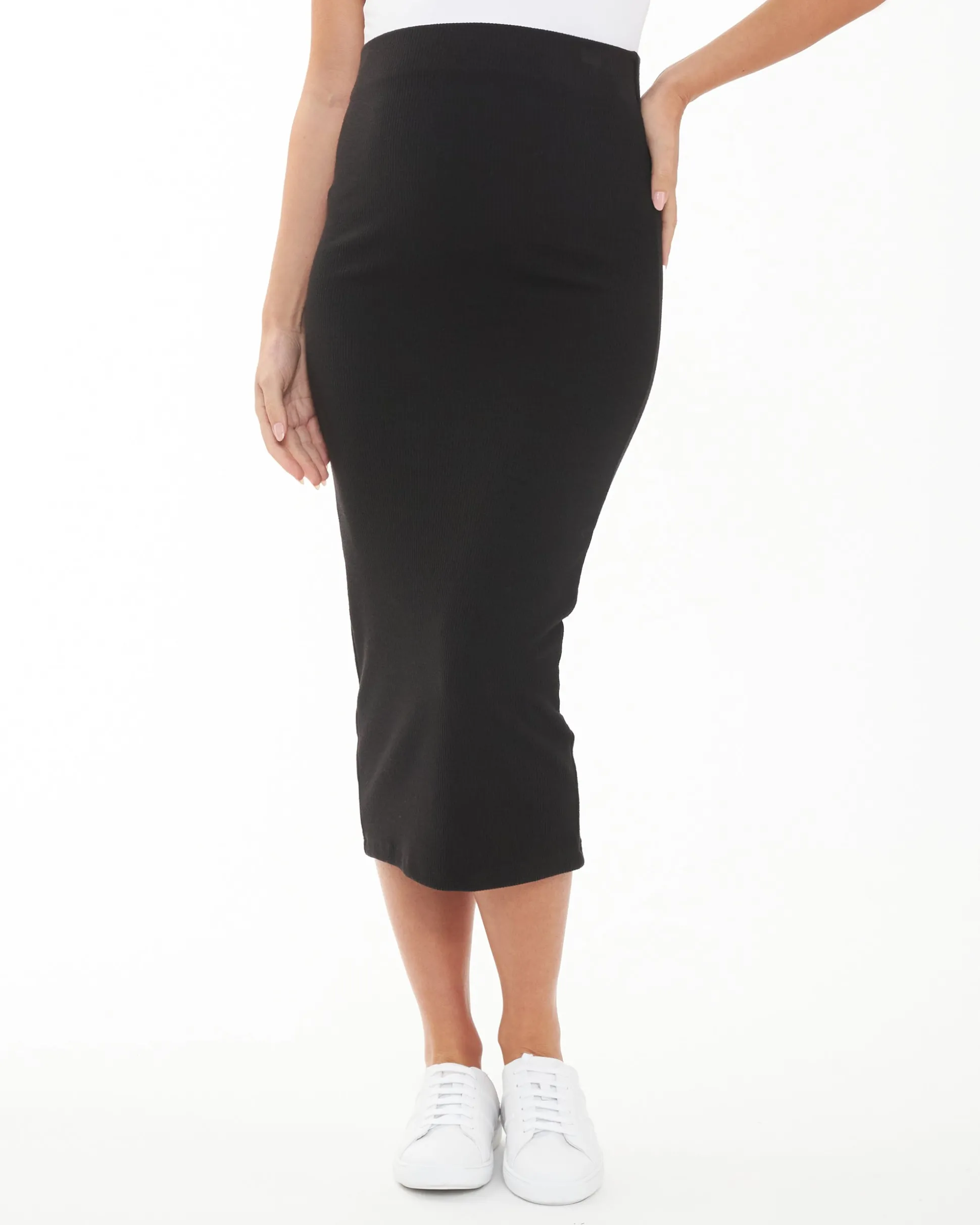 Ribbed Knit Pencil Skirt Black