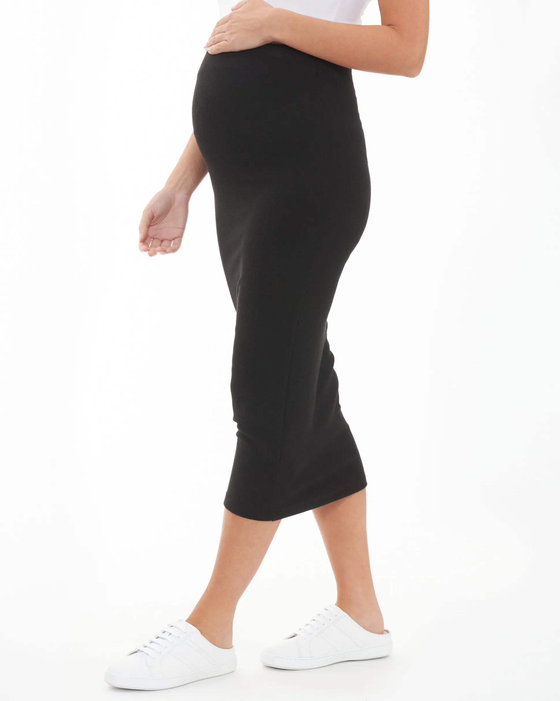 Ribbed Knit Pencil Skirt Black