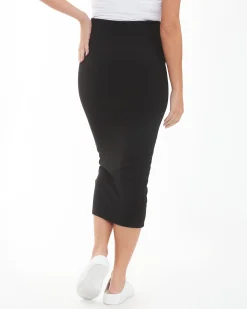 Ribbed Knit Pencil Skirt Black