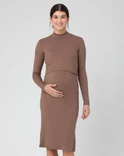 Ruby Rib Nursing Dress  Mocha