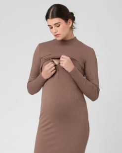 Ruby Rib Nursing Dress  Mocha