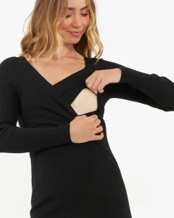 Sadie Rib Knit Nursing Dress Black