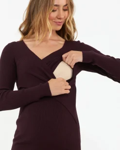 Sadie Rib Knit Nursing Dress Maroon