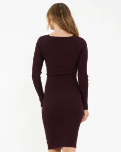 Sadie Rib Knit Nursing Dress Maroon