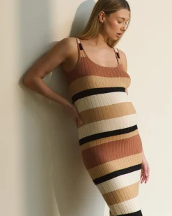 Sarah Stripe Knit Dress  Amber / Natural / Black