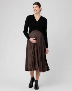 Satin Pleat Skirt Chocolate