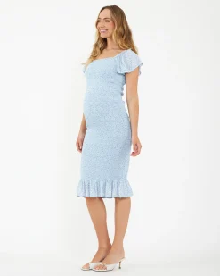 Selma Shirred Dress  Pale Blue
