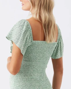Selma Shirred Dress  Pistachio