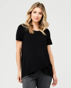 Short Sleeve Raw Edge Nursing Top Black