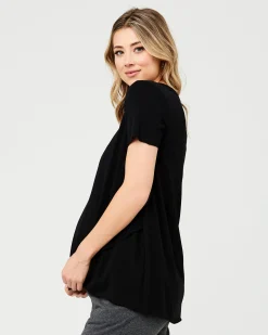 Short Sleeve Raw Edge Nursing Top Black