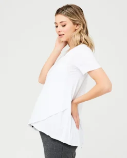 Short Sleeve Raw Edge Nursing Top White