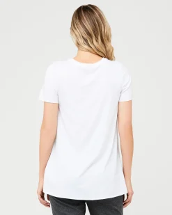 Short Sleeve Raw Edge Nursing Top White