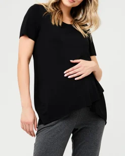 Short Sleeve Raw Edge Nursing Top Black