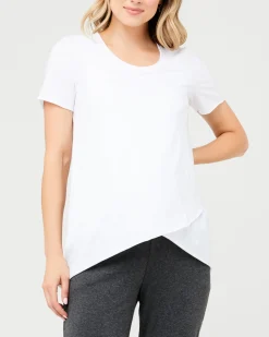 Short Sleeve Raw Edge Nursing Top White
