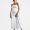 Simone Tie Back Linen Dress  White