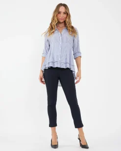 Stripe Layered Peplum Shirt Navy / White