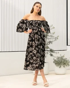 Trina Shirred Dress  Black / Natural