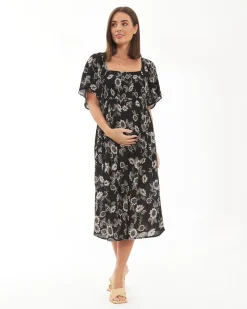 Trina Shirred Dress  Black / Natural