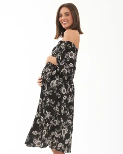 Trina Shirred Dress  Black / Natural