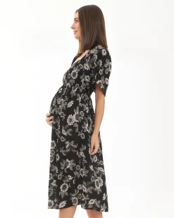 Trina Shirred Dress  Black / Natural