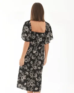 Trina Shirred Dress  Black / Natural