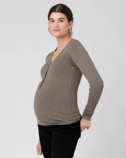 Zoe Button Up Nursing Knit Olive